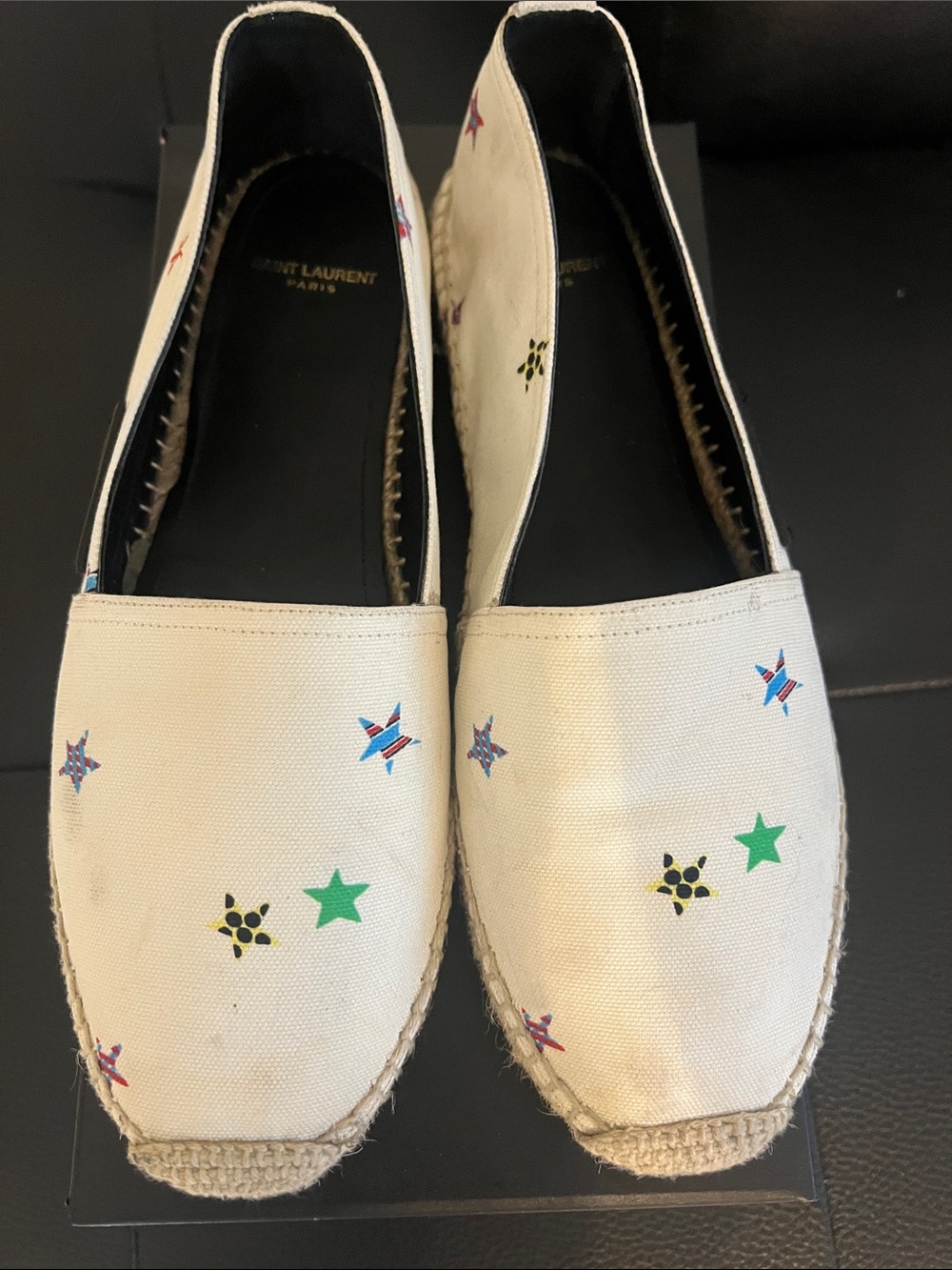 Saint Laurent Cream Canvas Espadrilles with Multicolor Star Motif